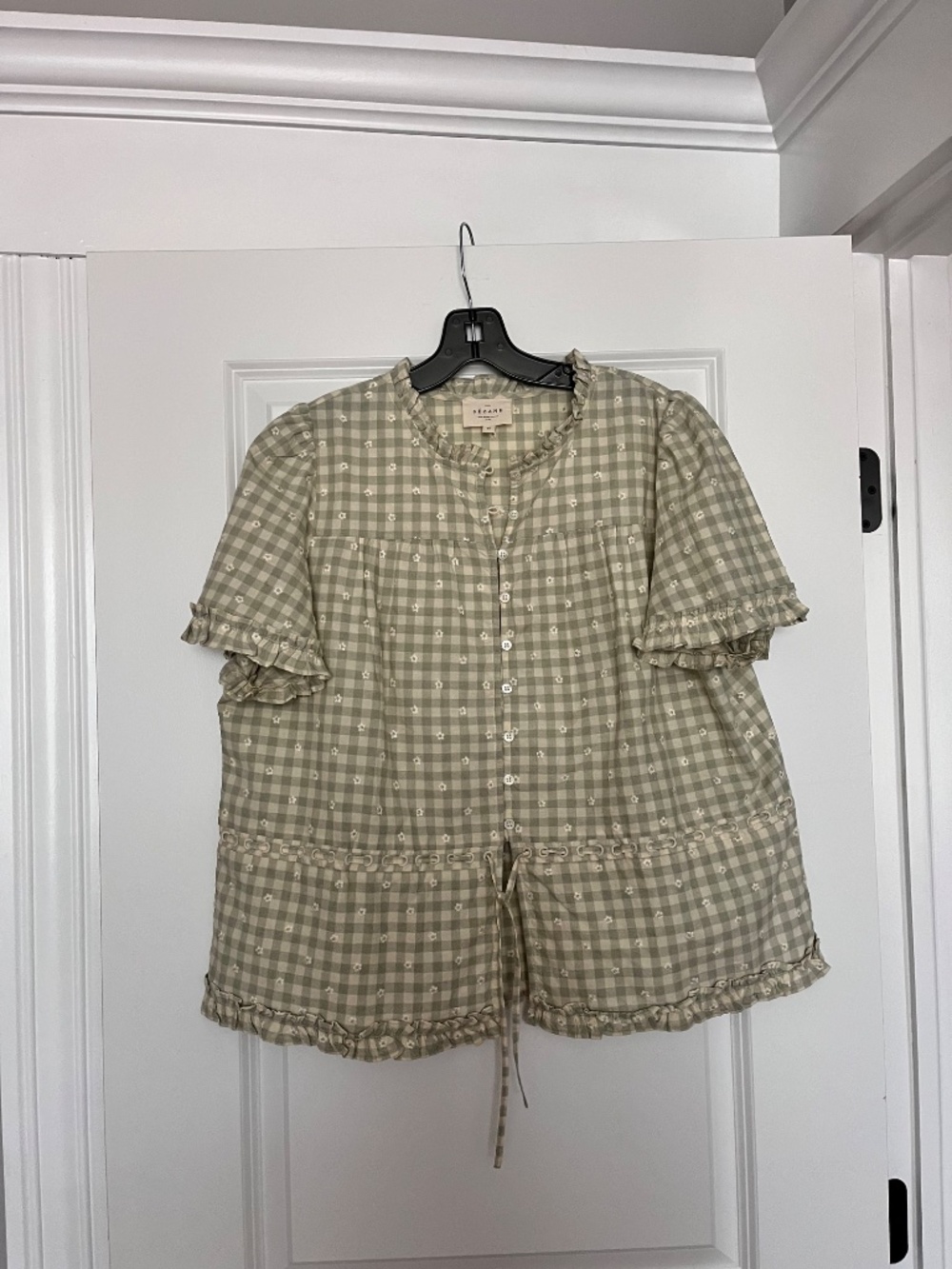 Sezane Shenali blouse in checked daisy print - Picture 2 of 4